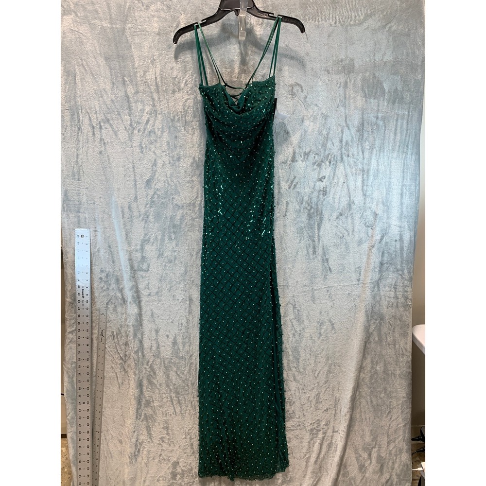 City Studio Hunter Green Sequin Pearl Lace Up Gown Dress 3/4 8494QG5CTP